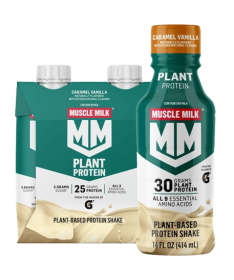 MUSCLE MILK: Plant Protein Shake Caramel Vanilla 4Pk, 44 fo